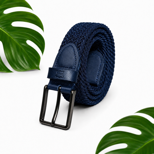 Deri- Lastik Örgü Erkek Kemer 3,5cm (Lacivert)