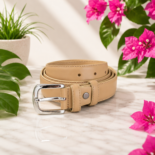 Deri Klasik Kadın Kemer (Bej)