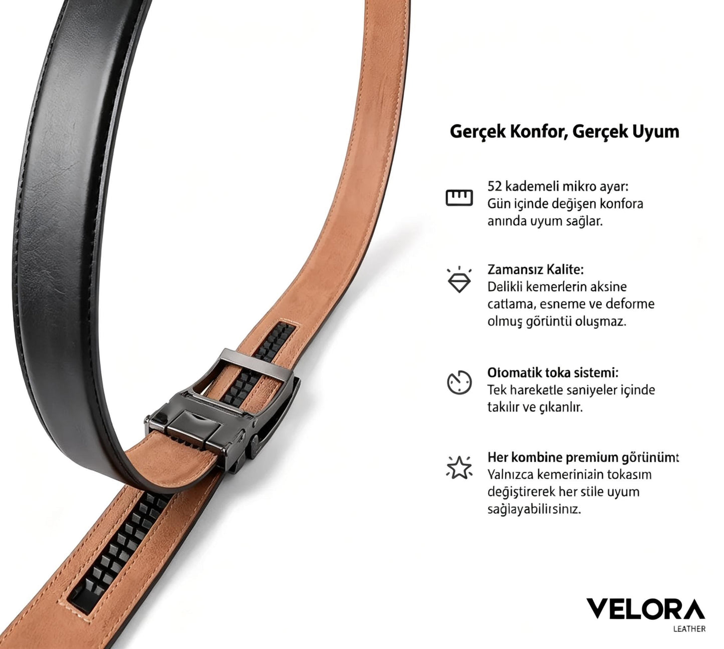 Velora Signature Otomatik Deri Kemer
