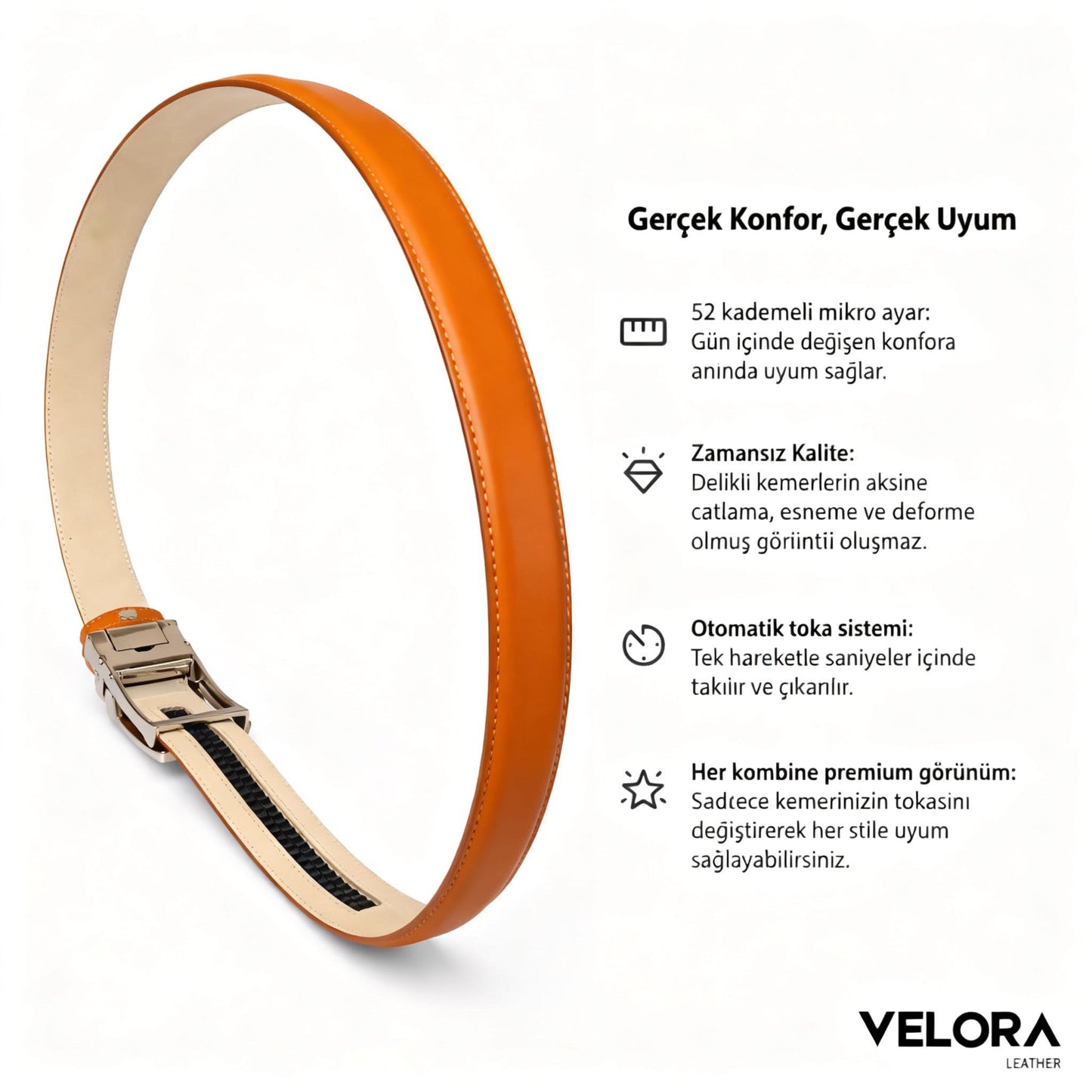 Velora Signature Otomatik Deri Kemer